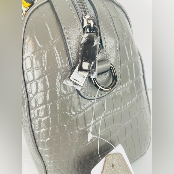 Genuine Leather Gray Crocodile Crossbody Shoulder Strap Bag With Scarf Detail - Picture 12 of 12